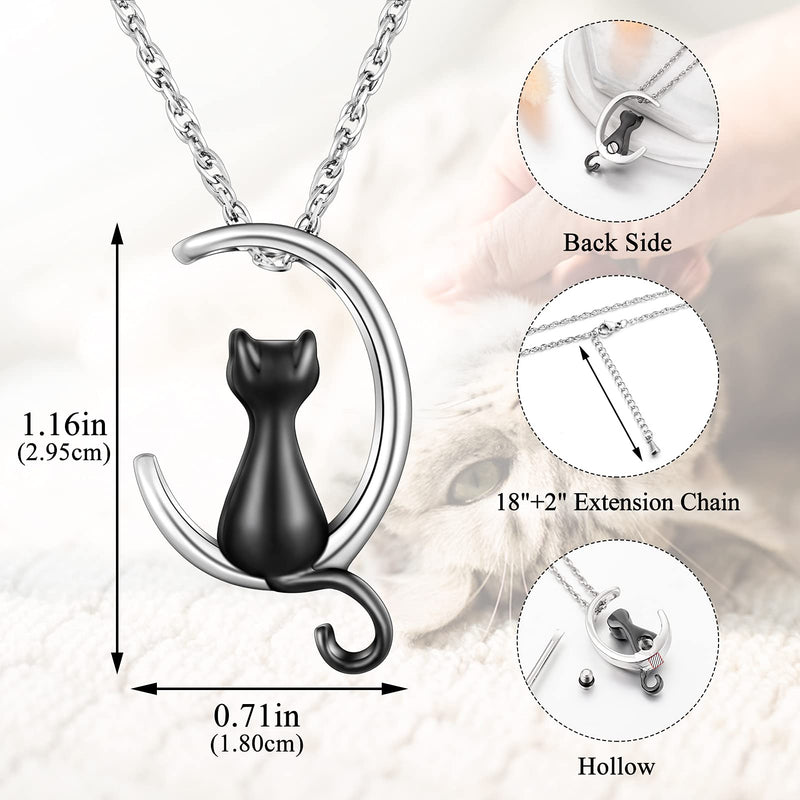 XIUDA Cat Ash Necklace Urn Necklace for Ashes Moon Cremation Necklace Memorial Cremation Jewelry for Pet Ashes Black-Cat - BeesActive Australia