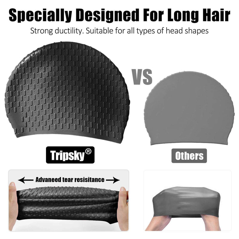 Tripsky Silicone Swim Cap,Comfortable Bathing Cap Ideal for Curly Short Medium Long Hair, Swimming Cap for Women and Men, Shower Caps Keep Hairstyle Unchanged black - BeesActive Australia