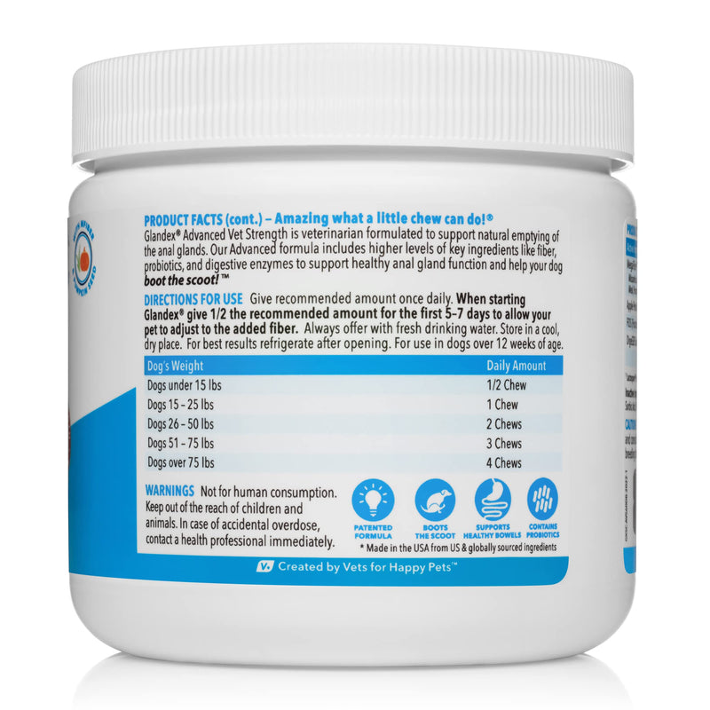 Vetnique Labs Glandex Advanced Strength Anal Gland Soft Chews with Mega Fiber for Dogs, Digestive Enzymes, Probiotics - Vet Recommended to Boot The Scoot Vegan Duck & Bacon 60ct Chews - BeesActive Australia