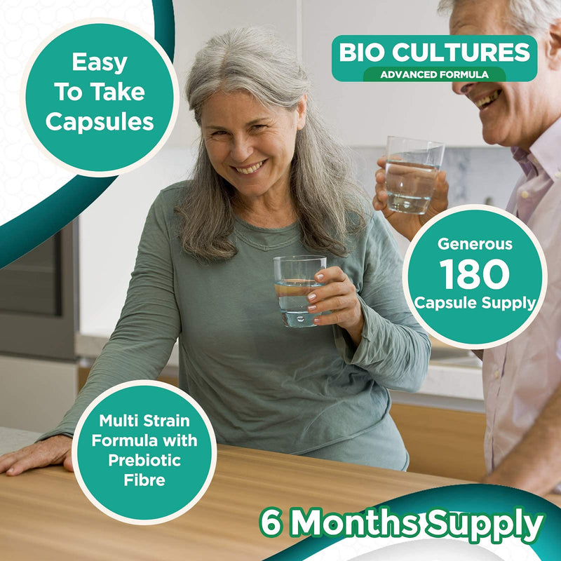 Bio Cultures Complex Probiotics 50 Billion CFU with Prebiotics � 180 Vegan Capsules - Acidophilus & Saccharomyces Boulardii Probiotic - 6 Month Supply � Probiotics for Women & Men � Packaging may vary - BeesActive Australia