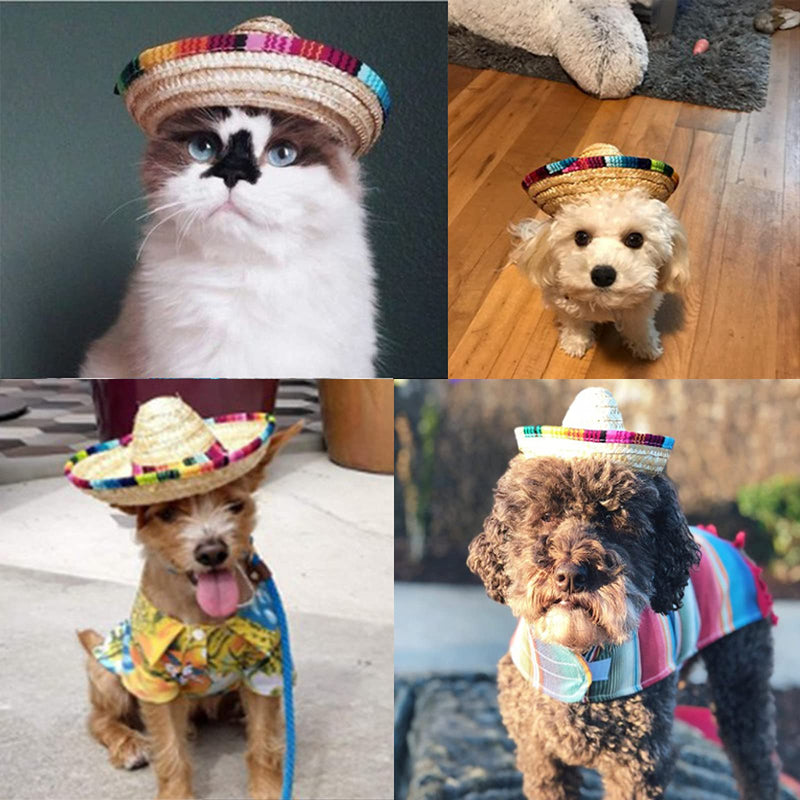 AWOCAN Pet Straw Hat Funny Mexican Sombrero Cap Party Decorations for Birthday for Small Pets/Puppy/Cat - BeesActive Australia