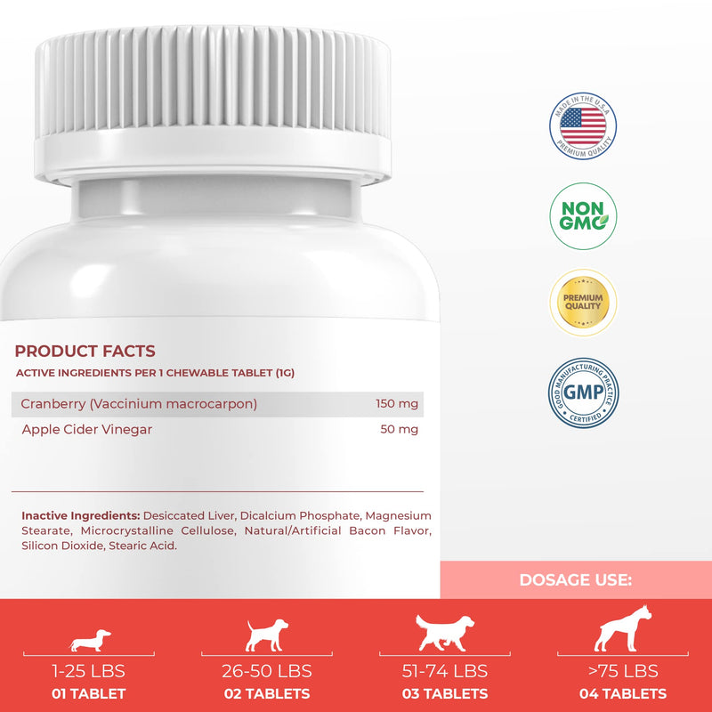Cranberry for Dogs - Urinary Tract Support, Bladder Support for Dogs, Dog UTI, Bladder Stones, Dog Incontinence Support, Cranberry Supplement for Dogs Tablet 120 Tablets - BeesActive Australia