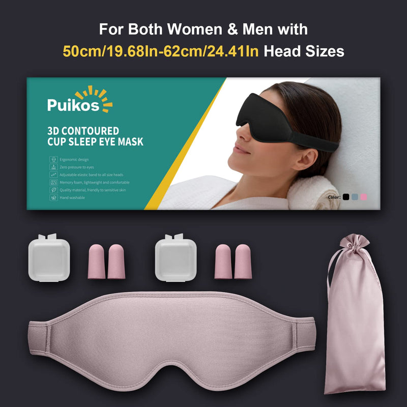 Puikos Eye Mask Sleeping Mask for Women Men Eye Covers for Sleeping Comfortable Adjustable Contoured Blackout Weighted Eyelash Extension Protector Sleep Mask Side Sleeper for Travel Yoga Nap (Pink) Pink - BeesActive Australia