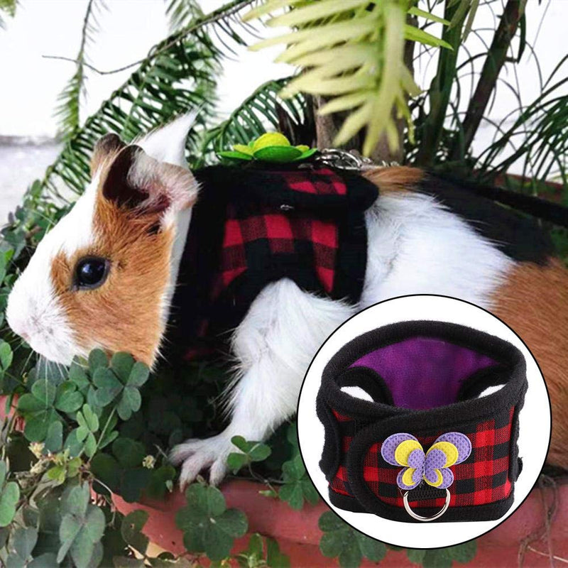 Sheens 2Pcs Chinchilla Harness and Training Rope Small Animal Outdoor Walking Vest for Rabbit Squirrel Bunny Ferret Guinea Pig Red Grid+Purple Hearts(S) - BeesActive Australia