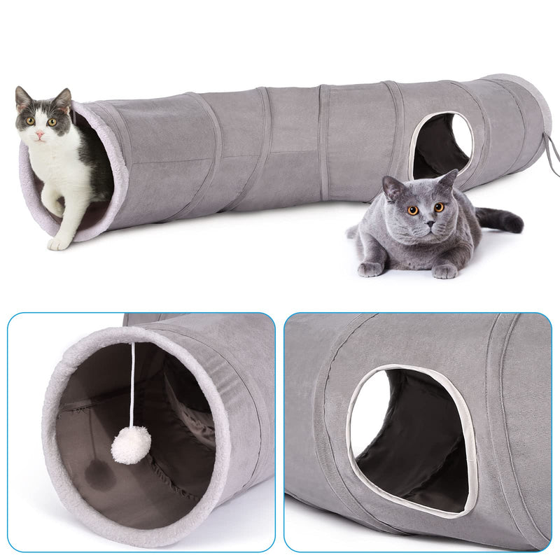 Ownpets Cat Tunnel 48 inch Long S-Shape Collapsible Cat Play Tunnel with Interactive Feather Wand Large Pet Tunnel Tube Toy for Cat Kitten Kitty Puppy Rabbit - BeesActive Australia