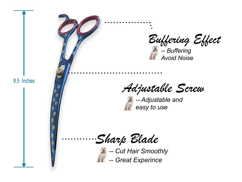 Massive Bee Store Pet Grooming Scissor Dog Curved Blade scissor 8.5" Pet Grooming Scissors Dog Hair Cutting Shears with Bag for Professional Right Hand Pet Grooomer (Blue, 8.5") Blue Curved 8.5" - BeesActive Australia
