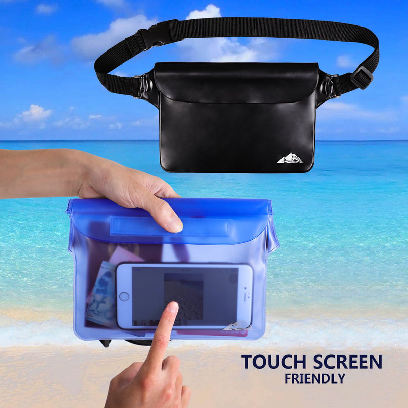 HEETA 2-Pack Waterproof Pouch, Screen Touch Sensitive Waterproof Bag with Adjustable Waist Strap - Keep Your Phone and Valuables Dry - Perfect for Swimming Diving Boating Fishing Beach Black & Blue - BeesActive Australia