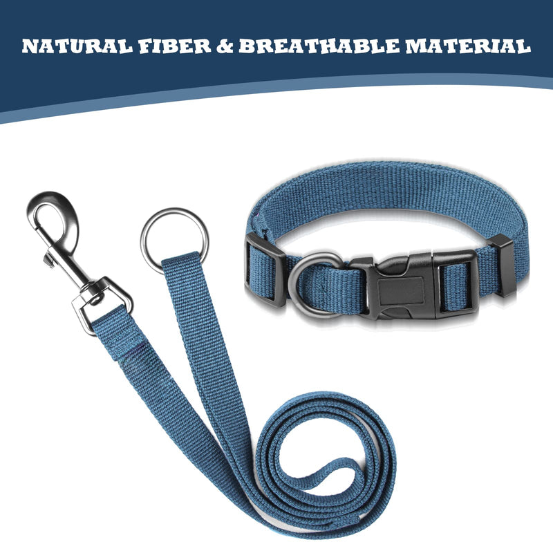 Pawhuggies Soft Natural Bamboo Fabric Adjustable Dog Collar Leash Set, Durable Breathable 4 FT Dog Leash Handle with an O-Ring, for Daily Outdoor Walking Running Small Medium Large Dogs,4 Colors Blue Set Large Set - BeesActive Australia