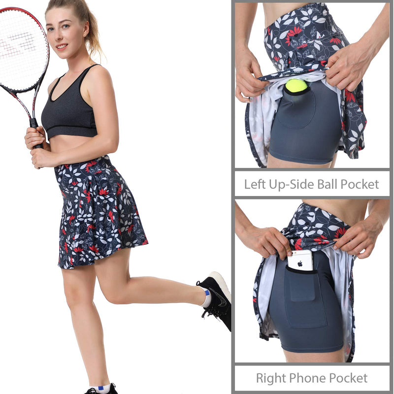 Xioker Women Skorts Skirts for Tennis Clothing,Golf Skorts with Pockets&Running Tennis Skirts for Women Flower Printed Skirts Large - BeesActive Australia