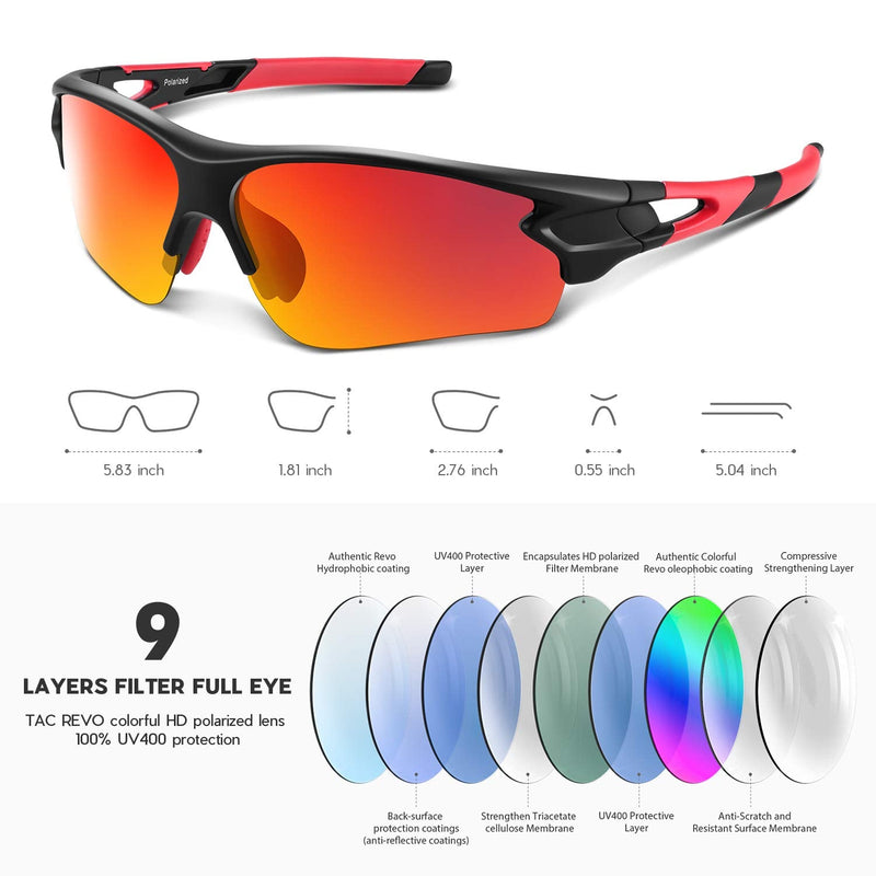 Bea·CooL Polarized Sports Sunglasses for Men Women Youth Baseball Fishing Cycling Running Golf Motorcycle Tac Glasses UV400 Black Red - BeesActive Australia