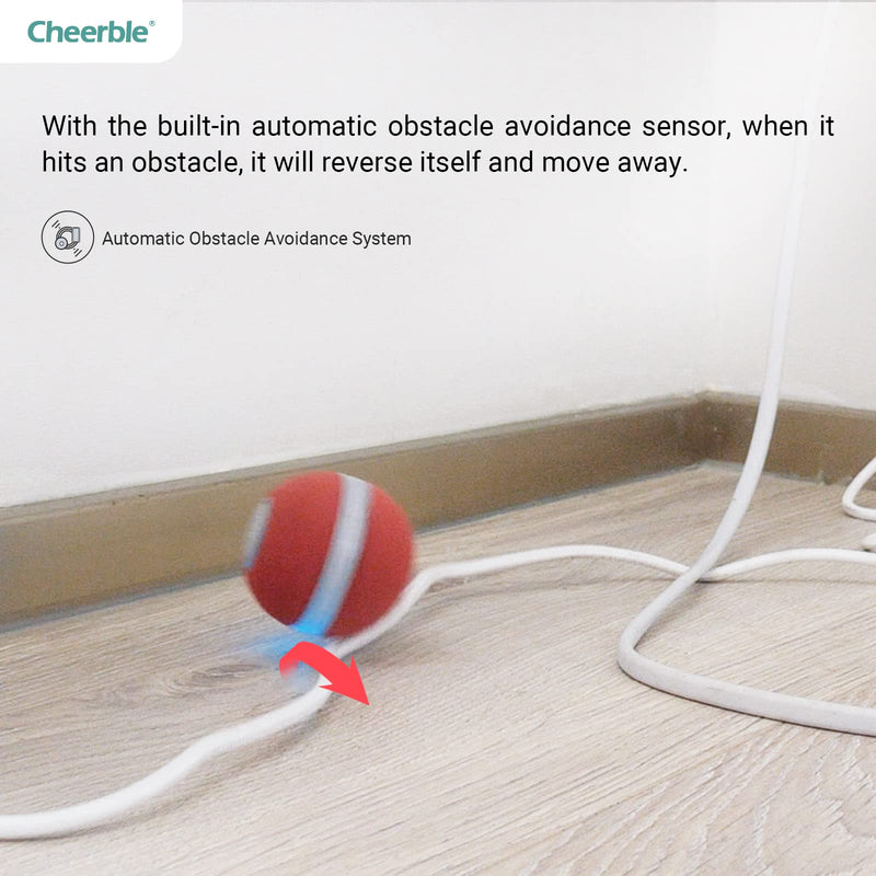 Cheerble Smart Interactive Cat Toy, Automatic Moving Bouncing Rolling Ball for Indoor Cat Kitten, Self Rotating Ball with Lights and Bell 1 Red - BeesActive Australia