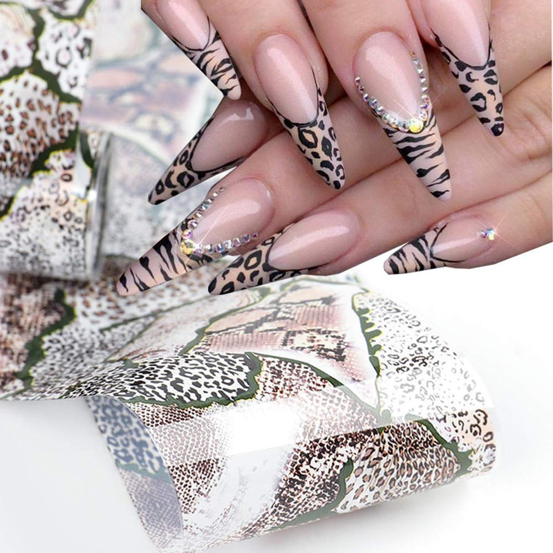 Macute Snake Skin Nail Foil Transfer Stickers, 10 Rolls Cool Python Leopard Print Nail Foils Nails Art Supplies Laser Starry Sky Fashion Foils for Women Nail Art Decorations Manicure Tips Designs - BeesActive Australia