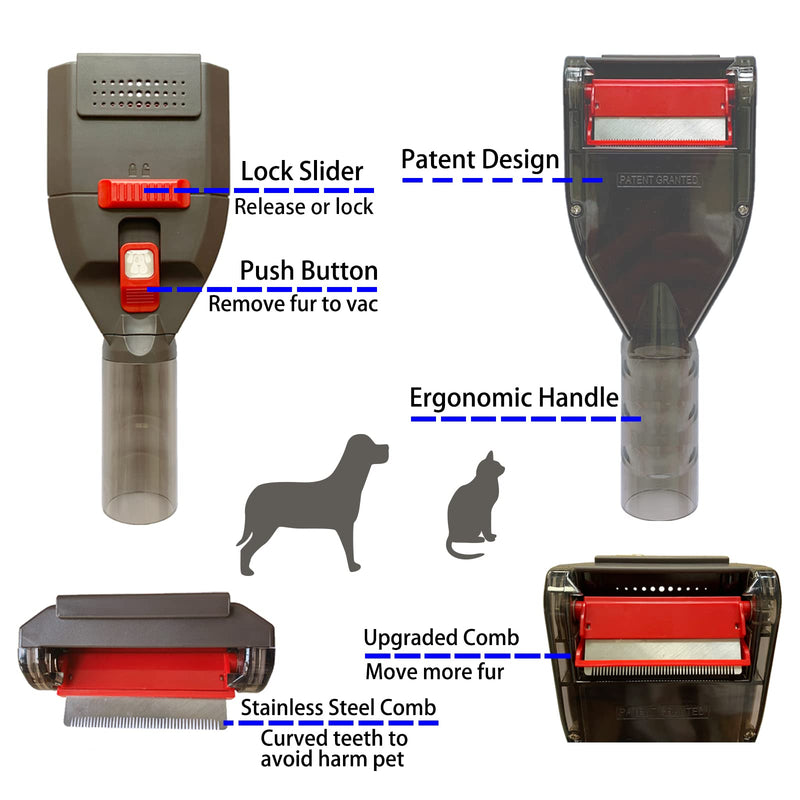Pet Brush Vacuum Groomer Attachment for Dyson Series V6 V7 V8 V10 V11 V15, Shedding Deshedding Grooming Tool Hair Remover Comb Great for Dogs Cats Fur, plus Extension Hose and Adapter - BeesActive Australia