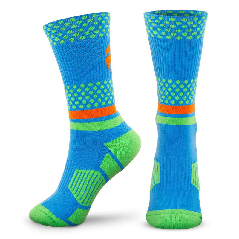 Basketball Woven Mid-Calf Socks | Bball Dots | Blue & Green - BeesActive Australia