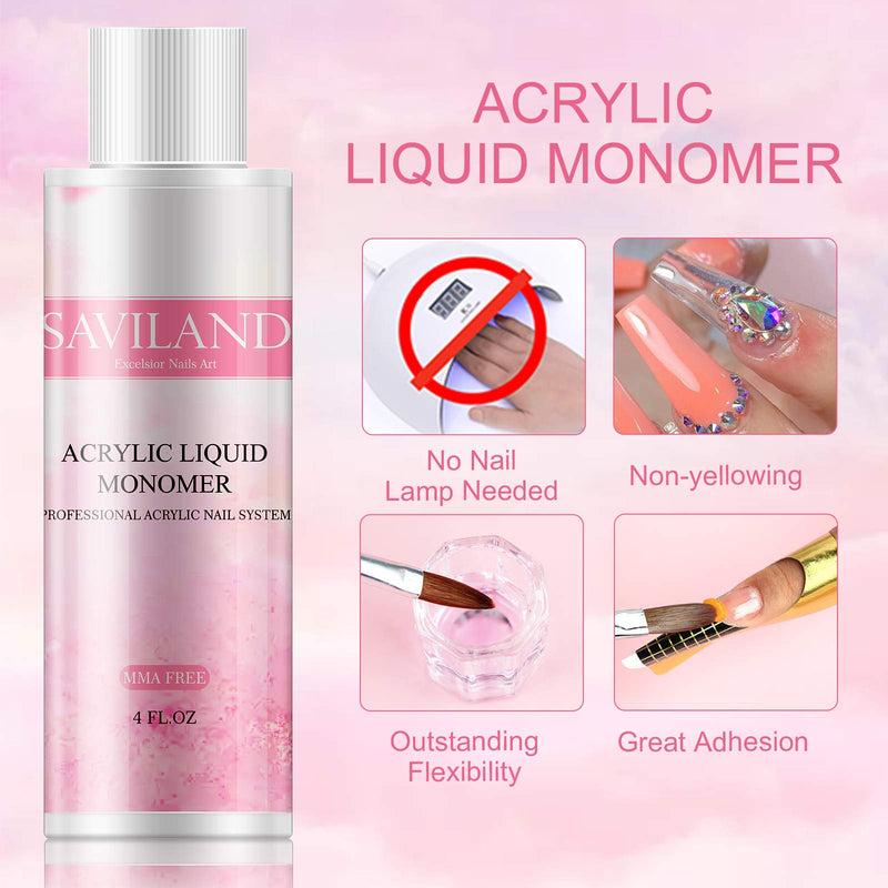 Saviland Acrylic Liquid Monomer - 4 OZ Professional Polymer Bigger Capacity Acrylic System for Acrylic Powder Nail Extension Fast Dry Flexible Non-Yellowing, MMA Free - BeesActive Australia