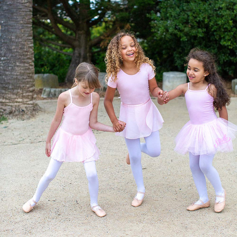 STELLE Girls Short Sleeve Ballet Leotard Combo with Dance Skirt and Dance Tight Ballet Pink-pull on 2-3T - BeesActive Australia