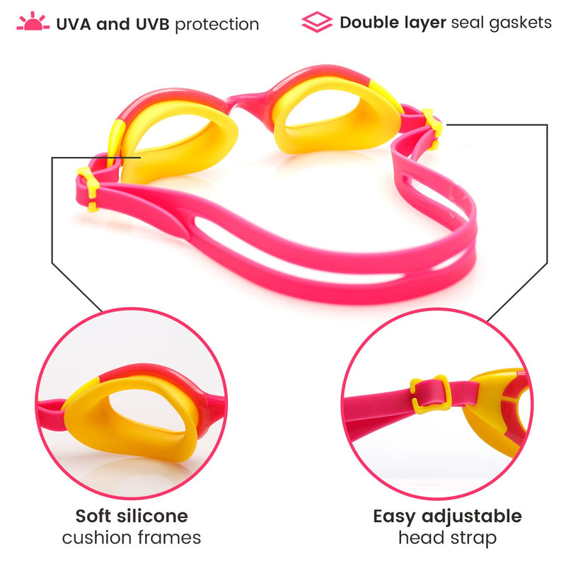 [AUSTRALIA] - SWIM ELITE Kids Goggles for Swimming with Fun Car Hard Case for Kids & Toddlers Age 2-8 Years Old Pink 