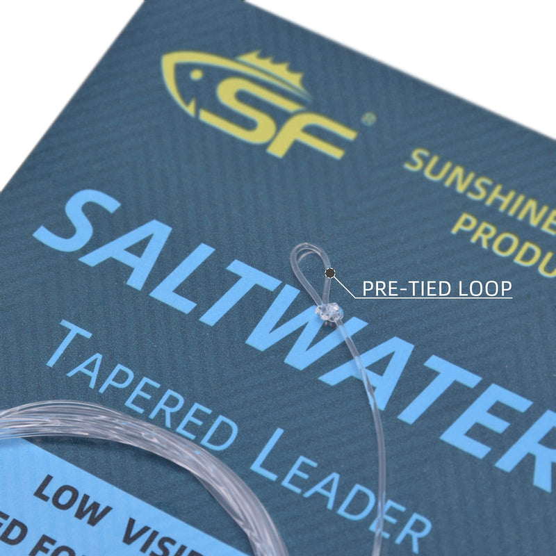 SF Pre-Tied Loop Saltwater Tapered Leader Fly Fishing 10FT 8/10/12/16/20/25/30/40lb Low Visibility High Strength Clear Nylon for Saltwater Bonefish Permit Nylon-Clear 10LB-0.009''-10FT - BeesActive Australia