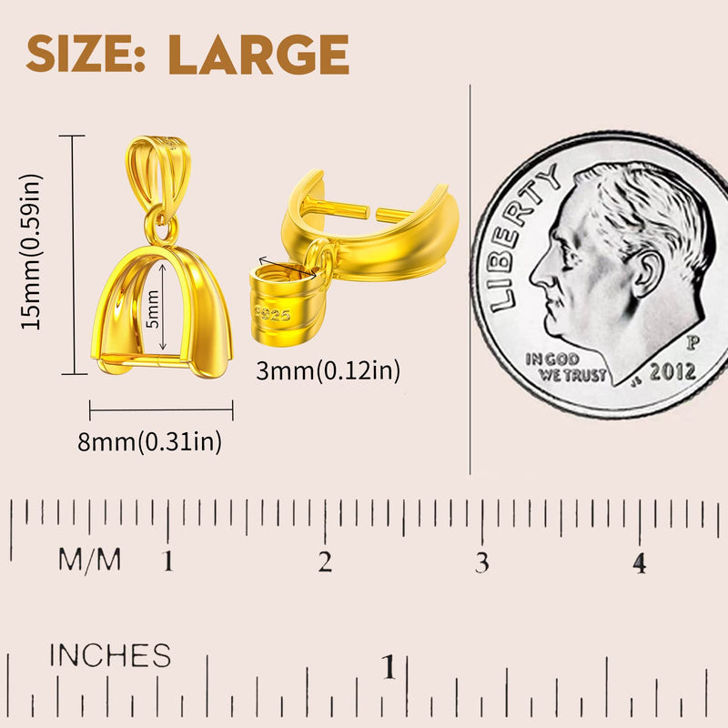 18K Gold Over 925 Sterling Silver Pendant Clasp for Necklace Pinch Bails for Jewelry Making Pendant Bail Connector for DIY Dangle Charms Bracelet Earring Made in Italy 2Pcs 18K Gold Over Sterling Silver Large(15x8mm) - BeesActive Australia