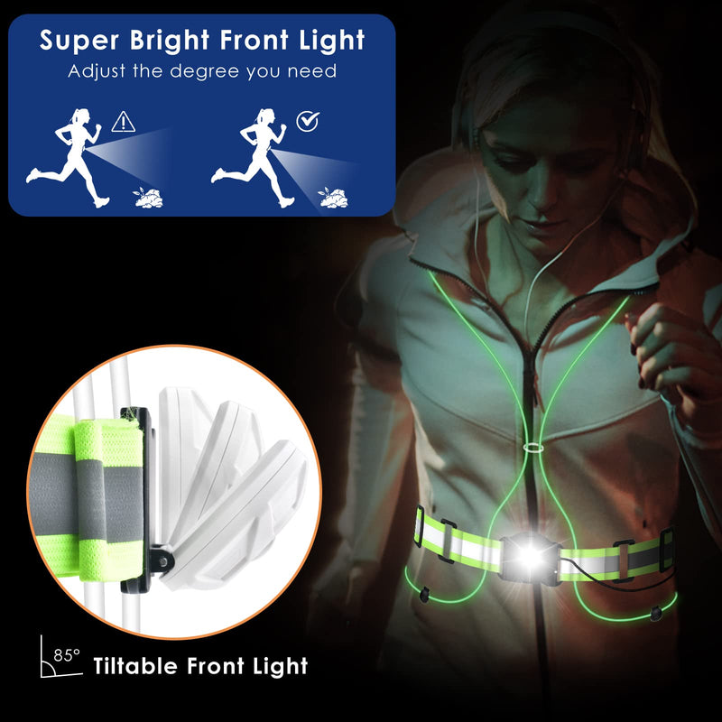 BROTOU LED Reflective Running Vest, USB Rechargeable Led Light Up Vest with High Visibility Front Light and Reflective Belt, Including Sport Waist Pouch, for Outdoor Night Running Cycling Motorcycling - BeesActive Australia