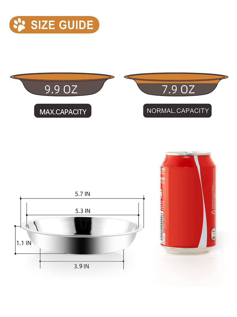 VENTION Shallow Cat Food Bowls, 7 - 56 Oz Replacement Stainless Steel Cat Bowls for Elevated Stand, Whisker Fatigue Cat Bowls, Metal Cat Dishes, Dishwasher Safe, 4.9'' - 10.6'' Basic Bowls for Cat SET OF 4 5 7/10 Inch-Outer Dia. - BeesActive Australia