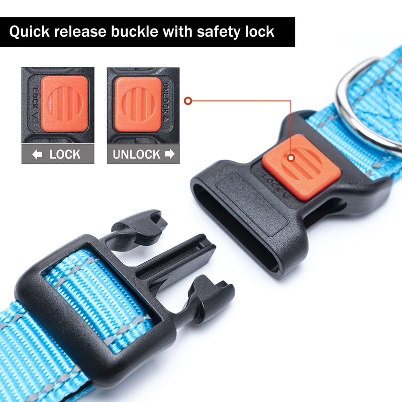 Reflective Dog Collar with Safety Locking Buckle, Adjustable Soft Neoprene Padded Breathable Nylon Pet Collar for Small Medium Large Dogs, 4 Sizes Sky Blue Small :Width 5/8",Neck 10-14" - BeesActive Australia