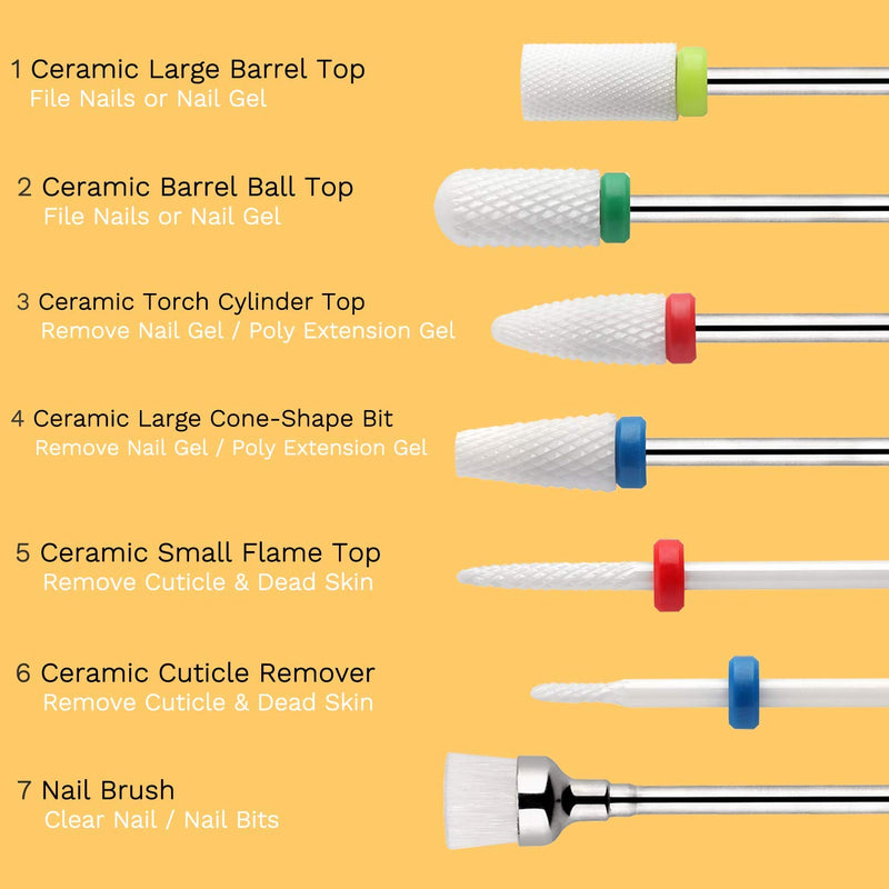 Makartt Ceramic Nail Drill Bit Set 7PCS 3/32" Safety Nail Drill Bits Remove Gel Polish Nail Gel Dip Powder Drill Bit Professional Bits Tools Nail File Drill Bit Manicure B-24 - BeesActive Australia