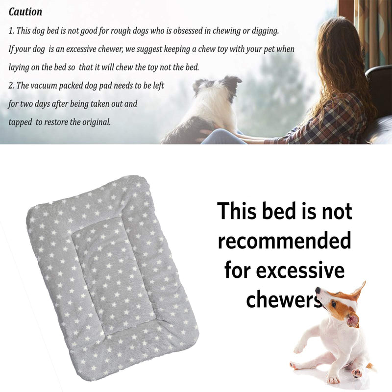 2 Pcs Pet Bed Mats. Ultra Soft Pet (Dog/Cat) Bed with Cute Prints. Reversible Faux Lambswool Kennel Pad for Medium Small Dogs and Cats. Machine Washable Pet Bed. Light Gray+Little Star - BeesActive Australia
