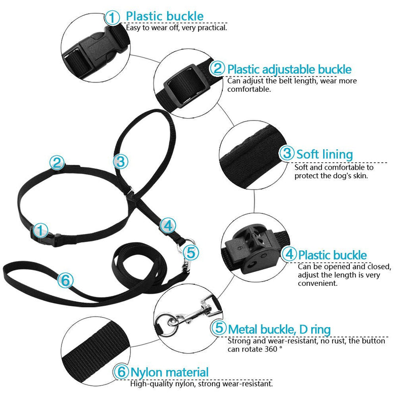 Dog Head Collar, Adjustable and Padded, No-Pull Training Tool for Dogs on Walks, Includes 1 Dog Leash and Free Training Guide, 3 S Black - BeesActive Australia