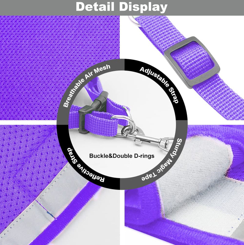 meioro No Pull Dog Harness,Reflective Adjustable Puppy Vest Harnesses with Leash Soft Padded Mesh,Lightweight Escape Proof Pet Harnesses for Small Medium Dog Cat X-Small Purple - BeesActive Australia