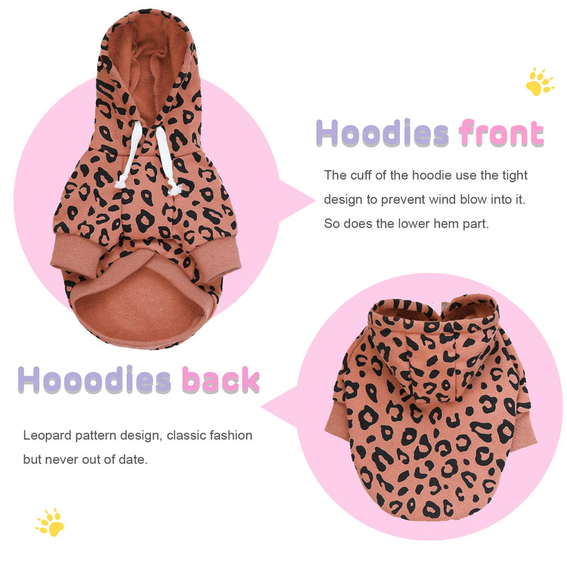 SETSBO Dog Leopard Hooded Sweatshirt with Hat, Dogs Clothes Lightweight Puppy Hoodie for Small Dog Cat, Doggy Hoody Outfits Cat Apparel Pink leopard hoodies X-Large - BeesActive Australia
