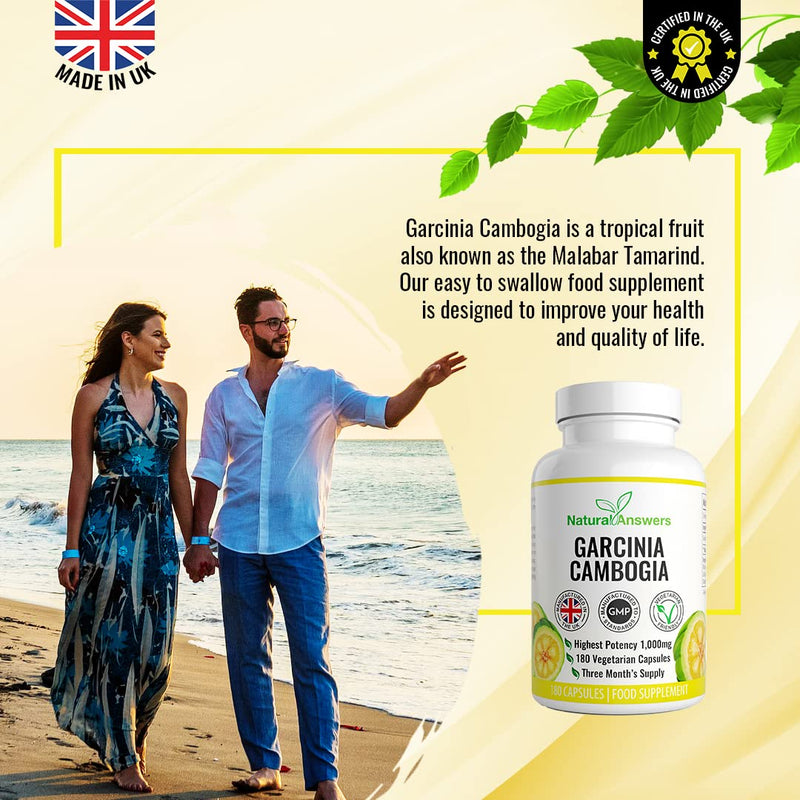 Garcinia Cambogia Capsules - Vegetarian High Strength Food Supplements for Men & Women - Made in The UK by Natural Answers (180 Count (Pack of 1)) - BeesActive Australia