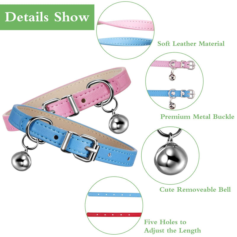 6 Pieces Leather Pet Cat Collars with Bell Soft Adjustable Leather Kitten Collars Cute Pet Collars for Small Cat Kitten Puppy Bright Color - BeesActive Australia