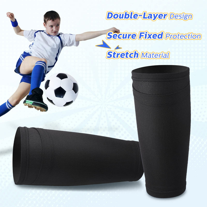 Soccer Shin Guards Sleeves 4 Pairs Flexible Soccer Shin Guard Leg Performance Support Polyester Soccer Shin Guard Sleeve Holder with Pocket for Soccer Sport Black Large - BeesActive Australia