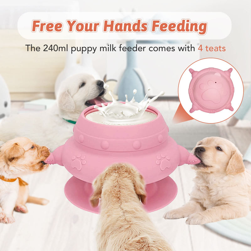 Puppy Feeder for Multiple Puppies, 4 Teats Puppy Milk Feeder Puppy Nipple Feeder Silicone Puppy Nursing Station, 240ml Puppy Nursing Bottles for Kittens, Puppies, Rabbits pink - BeesActive Australia