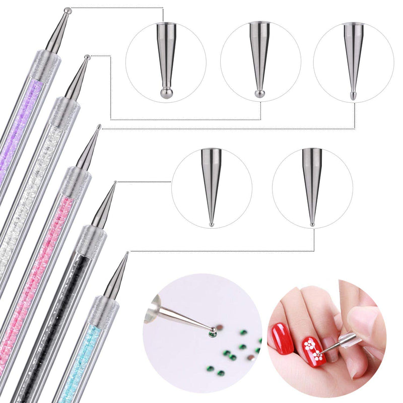 5 Pieces Nail Art Liner Brushes, Dual-ended Painting Nail Design Brush Pen Include Liner Brushes and Dotting Pen 5,7,9,11,13 mm Color A - BeesActive Australia