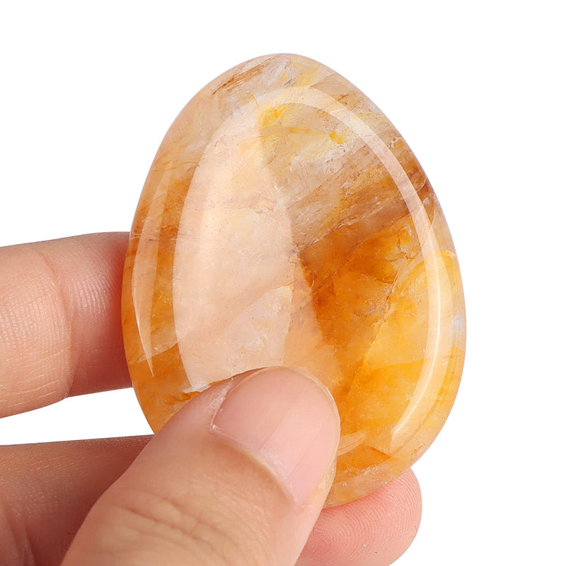 Hxswkk 1.7inches Citrine Thumb Worry Palm Stones for Anxiety Egg Shape Hand Carved Therapy Chakra Pocket Gemstone Home Decor Gifts - BeesActive Australia