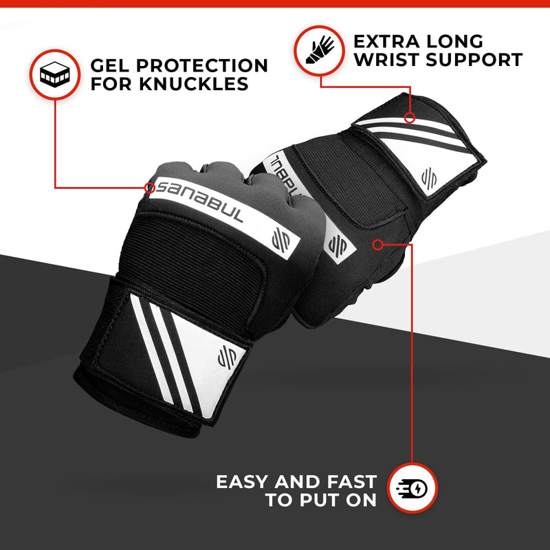 Sanabul New Gel Quick Hand Wraps Boxing Kickboxing MMA Muay Thai Black/White S/M - BeesActive Australia