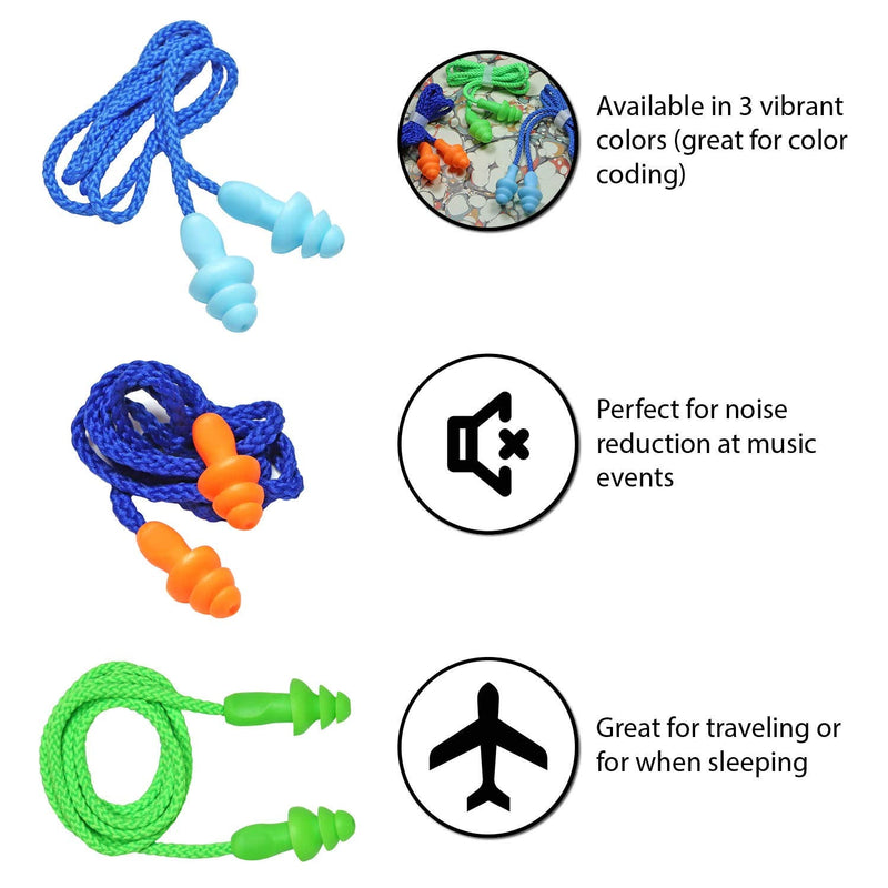 25 Pairs Corded Ear Plugs Soft Silicone Reusable Earplugs Noise Cancelling for Hearing Protection, Sleeping (Green) Green 25 - BeesActive Australia