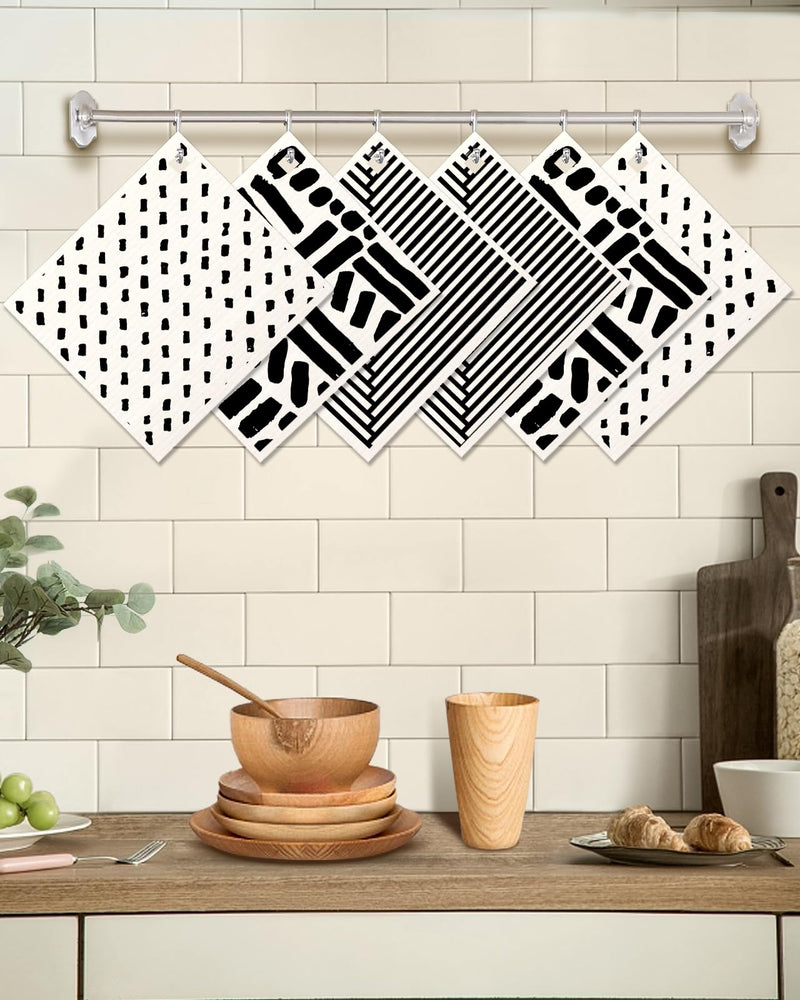 Miss Adola Swedish Dishcloths for Kitchen Reusable Swedish Cloths for Washing Dishes Absorbent Fast Drying No Odor Cleaning Swedish Sponge Decorate 6Pack Washable Swedish Towels, Line Drawing - BeesActive Australia