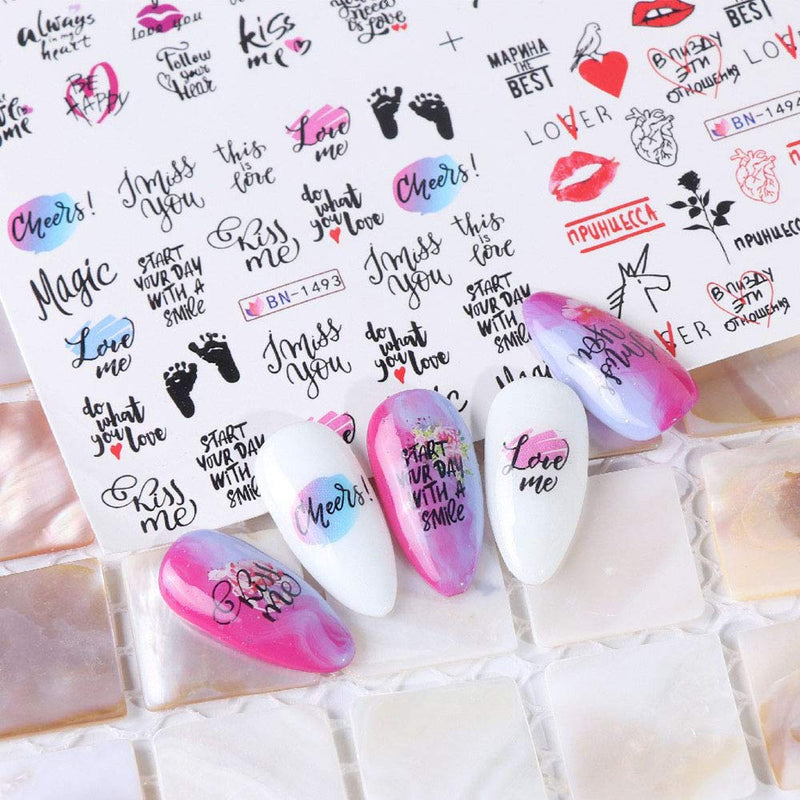 Lookathot 12Styles/Sheets Nail Art Stickers Decals Valentine's Day Series Love Heart Design DIY Foil Paper Printing Transfer Acrylic Decals - BeesActive Australia