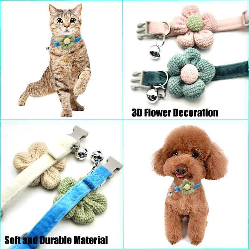 Cat Collar with Flower, Puppy Cat Collar with Bell, Adjustable Kitty Collars for Puppy Kitten Gray green - BeesActive Australia