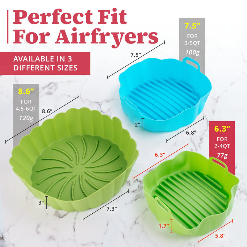 Be First Reusable Silicone Air Fryer Liners - 2 Pack - Non-Stick Airfryer Liners Silicone with Heat Grooves for Even Cooking - BPA-Free and Dishwasher-Safe Air Fryer Silicone Basket (6.3 Inch) 6.3 Inch - BeesActive Australia