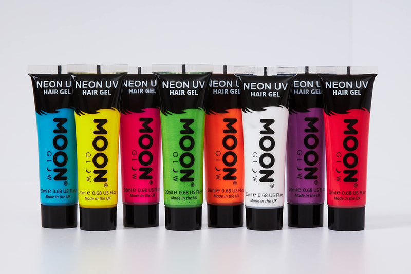 Moon Glow Neon Hair Gel - 20ml UV Hair Dye - Temporary Wash Out Hair Colour Dye - Set of 8 - BeesActive Australia