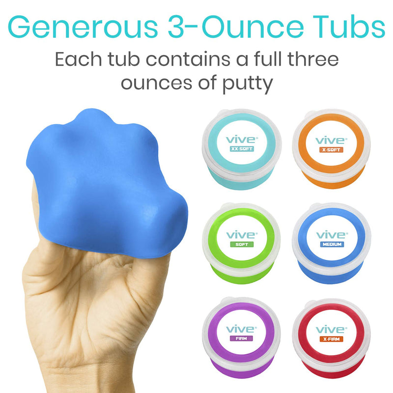 Vive Therapy Putty (6 Pack 18 oz) - Therapeutic, Occupational and Exercise Tool - Thinking and Stress - Finger, Hand Grip Strength Exercises - Extra Soft, Medium, Firm Resistance - Adult, Children All Resistances - BeesActive Australia