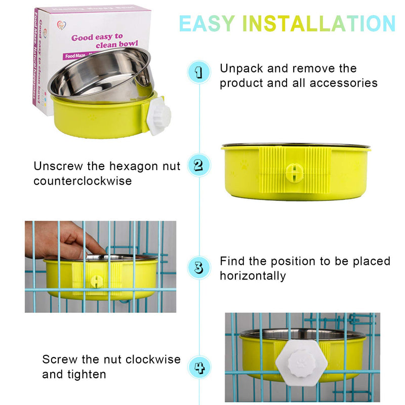 Crate Dog Bowl, Removable Stainless Steel Water Food Feeder Bowls Cage Coop Cup for Cat Puppy Bird Pets Large Pink - BeesActive Australia
