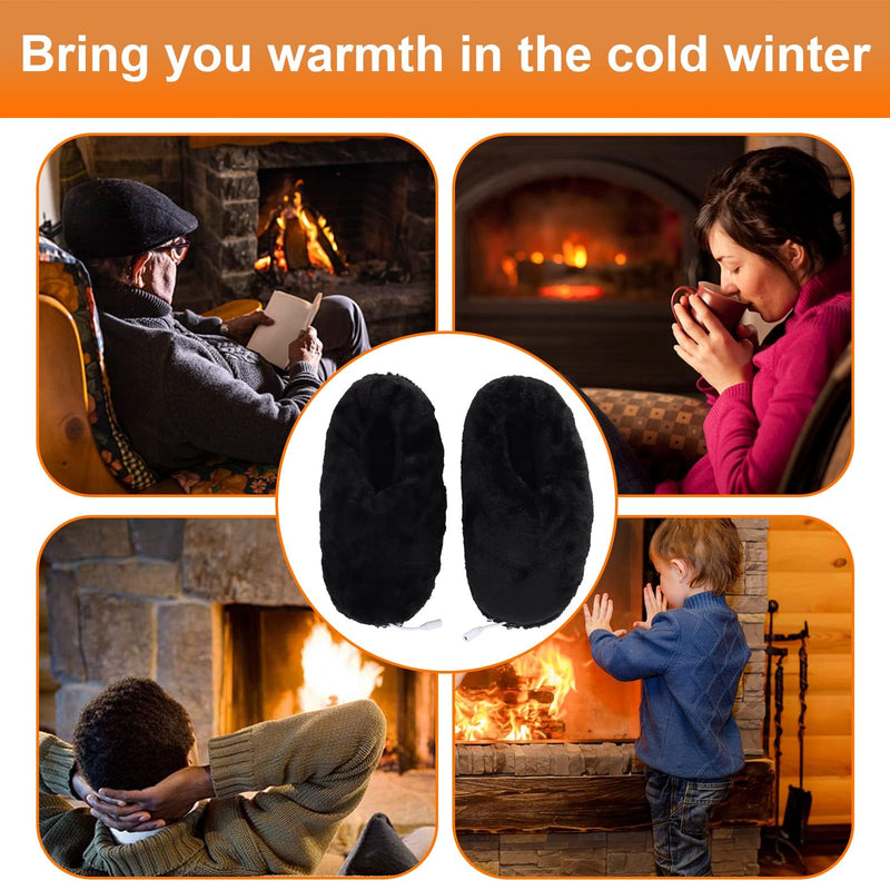 Heated Slippers, USB Electric Heating Shoes Foot Warmer Men Women Washable Outdoor Soft Plush Electric Heated Slippers for Foot Warming Black - BeesActive Australia
