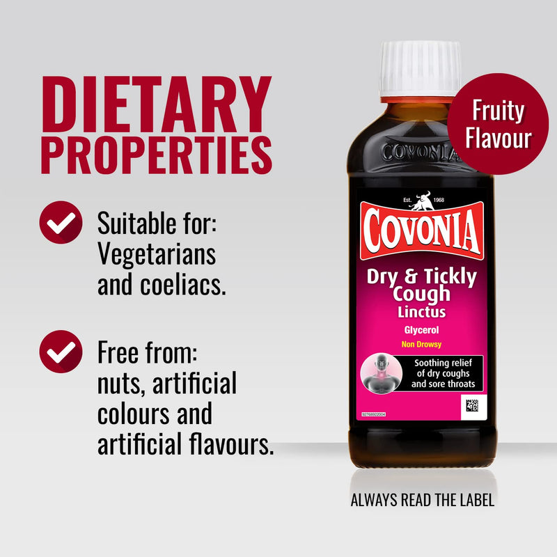 Covonia Dry & Tickly Cough Linctus 150ml soothing relief of dry coughs and sore throats - BeesActive Australia