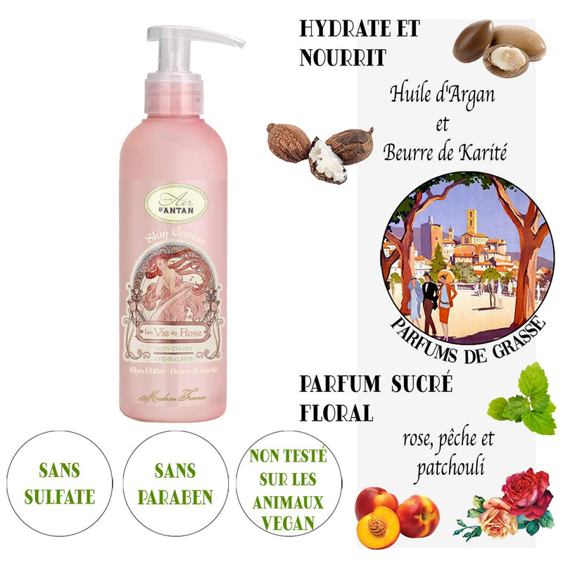 Premium ROSE French Vintage Body Lotion with Shea Butter and Argan Oil – Rose Petal, Peach and Patchouli Un Air d'Antan Exclusive Perfume – Moisturizing, Paraben-Free Formula – 6.8oz. - BeesActive Australia