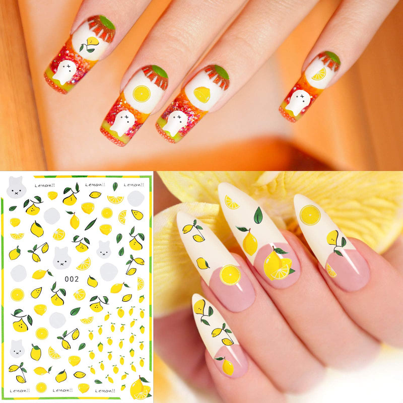 Leelosp 14 Sheets Summer Nail Art Stickers Decals with Tweezers 3D Self-Adhesive DIY Nail Art Decoration Summer Fruit Nail Sticker Tropical Fruit Nail Art Decal for Women Little Girls Nail Decoration - BeesActive Australia